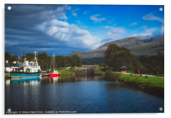 Corpach Basin near Fort William with the Corpach Double Lock providing entrance to the Caledonian Canal. Lochaber, Scottish Highlands, Scotland Acrylic by Mehul Patel