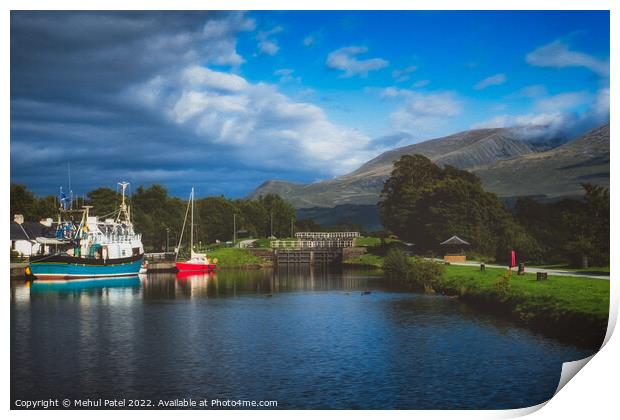 Corpach Basin near Fort William with the Corpach Double Lock providing entrance to the Caledonian Canal. Lochaber, Scottish Highlands, Scotland Print by Mehul Patel
