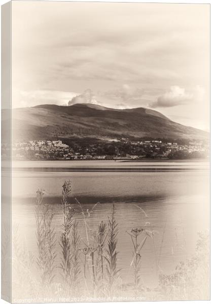 Sepia toned image of viewpoint of Fort WIlliam across from Corpach Basin on Loch Linnhe. Canvas Print by Mehul Patel