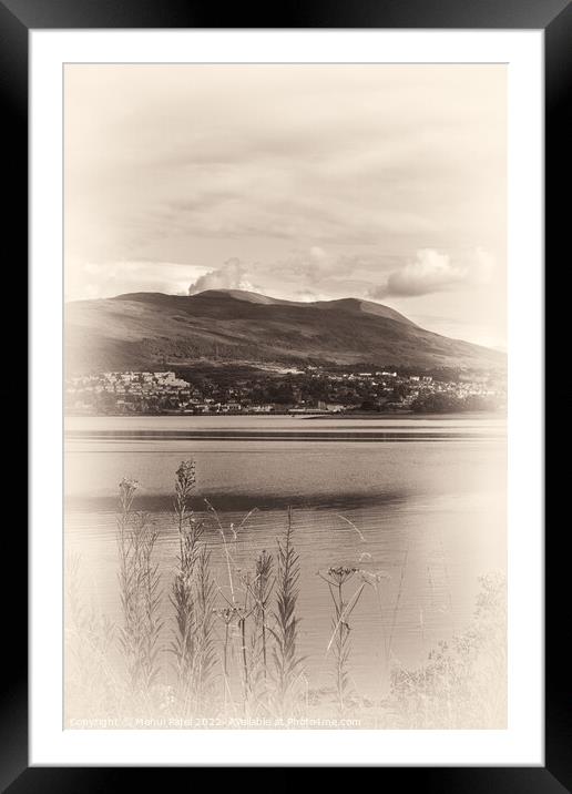 Sepia toned image of viewpoint of Fort WIlliam across from Corpach Basin on Loch Linnhe. Framed Mounted Print by Mehul Patel
