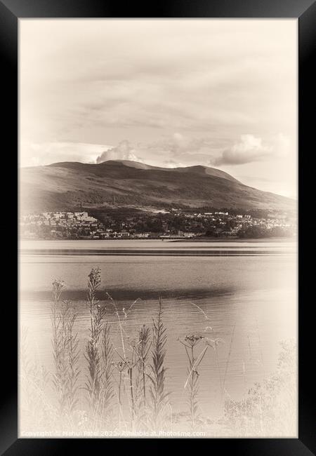 Sepia toned image of viewpoint of Fort WIlliam across from Corpach Basin on Loch Linnhe. Framed Print by Mehul Patel