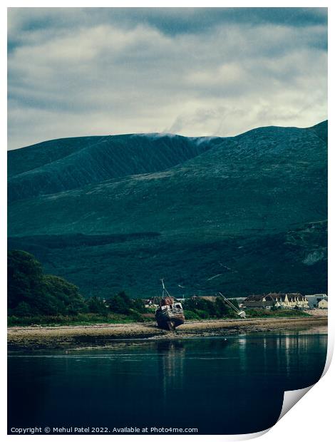 Shipwreck on the shores of Loch Linnhe Print by Mehul Patel