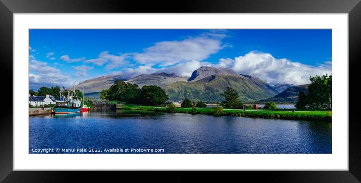 Panoramic view of Corpach Basin and Glen Nevis mountain range, Lochaber, Scottish Highlands Framed Mounted Print by Mehul Patel