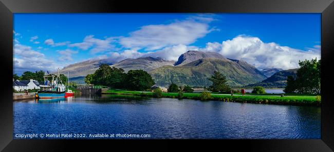 Panoramic view of Corpach Basin and Glen Nevis mountain range, Lochaber, Scottish Highlands Framed Print by Mehul Patel