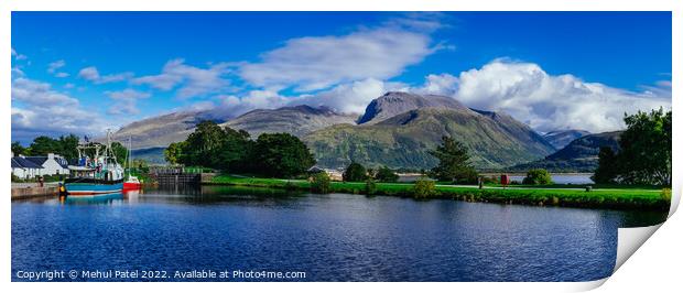 Panoramic view of Corpach Basin and Glen Nevis mountain range, Lochaber, Scottish Highlands Print by Mehul Patel