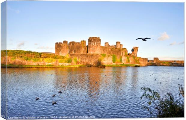 Sunset, Caerphilly Castle, South Wales Canvas Print by Gordon Maclaren