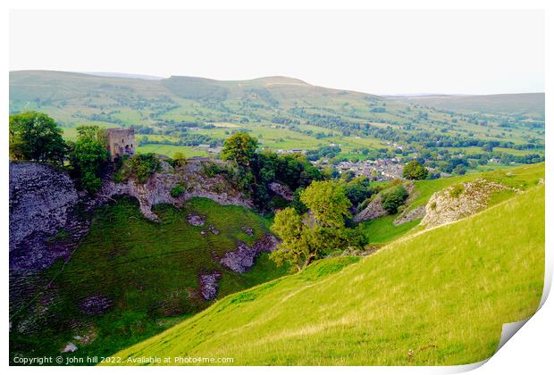 Peveril castle and the  Great ridge Derbyshire Print by john hill