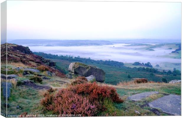 Morning mist Curbar edge, Derbyshire. Canvas Print by john hill