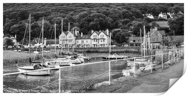Porlock Weir Harbour Monochrome Print by Diana Mower