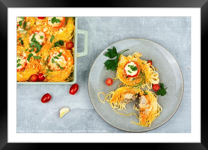 Spaghetti nest appetizers Framed Mounted Print by Mykola Lunov Mykola