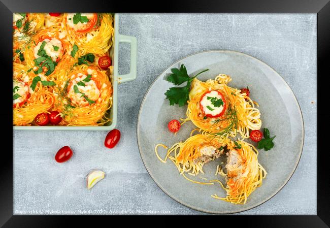 Spaghetti nest appetizers Framed Print by Mykola Lunov Mykola