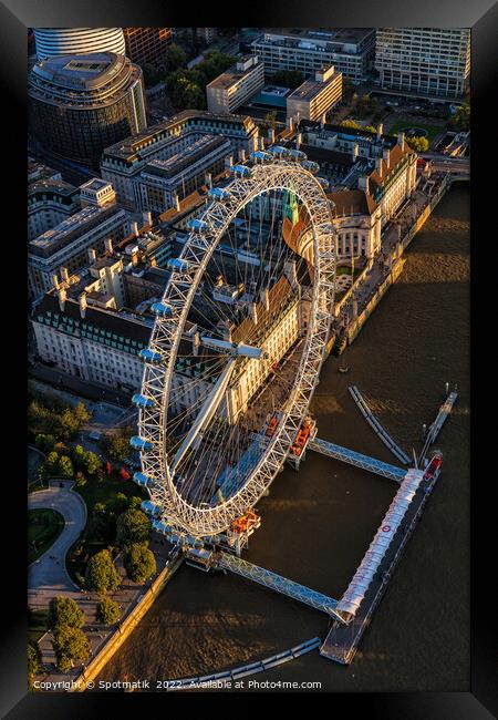 Aerial view of London Eye tourist attraction UK Framed Print by Spotmatik 