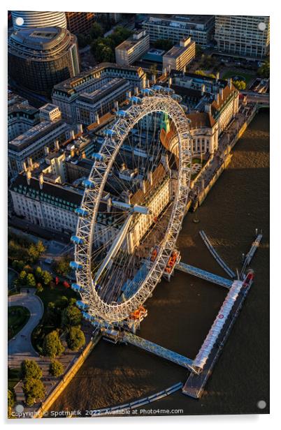 Aerial view of London Eye tourist attraction UK Acrylic by Spotmatik 