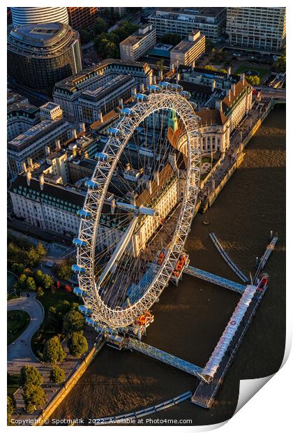 Aerial view of London Eye tourist attraction UK Print by Spotmatik 