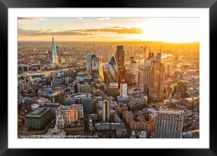 Aerial London at sunset city skyscrapers financial district  Framed Mounted Print by Spotmatik 