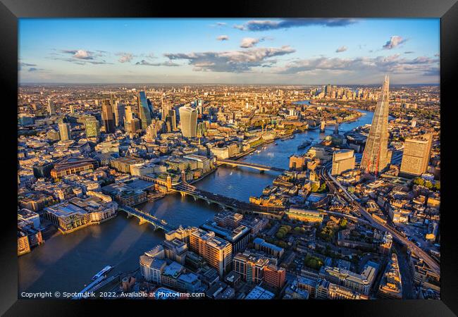 Aerial view London Capital and river Thames England  Framed Print by Spotmatik 