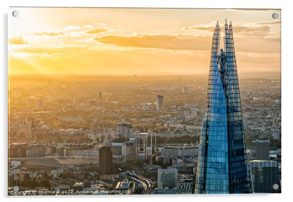 Aerial sunset over The Shard London and river Thames Acrylic by Spotmatik 