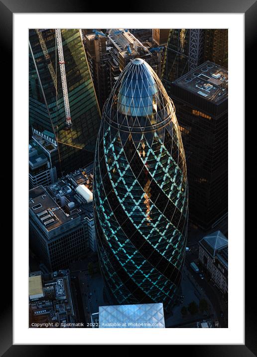 Aerial Gherkin London skyscraper building commercial district  Framed Mounted Print by Spotmatik 