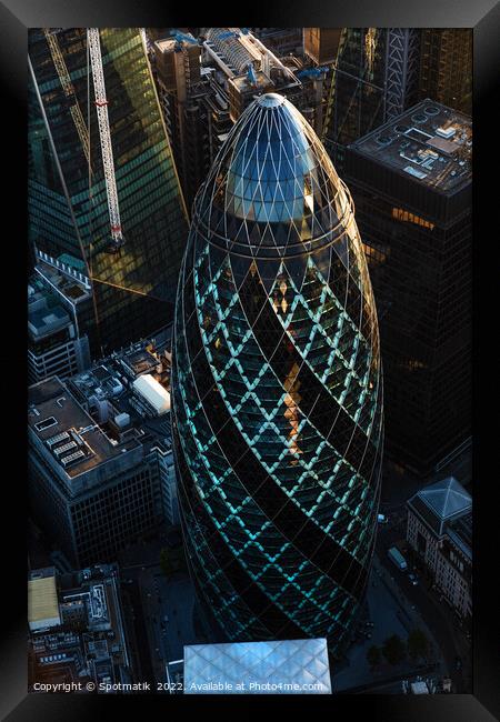 Aerial Gherkin London skyscraper building commercial district  Framed Print by Spotmatik 