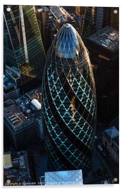 Aerial Gherkin London skyscraper building commercial district  Acrylic by Spotmatik 