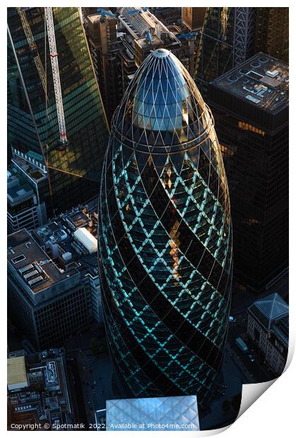 Aerial Gherkin London skyscraper building commercial district  Print by Spotmatik 