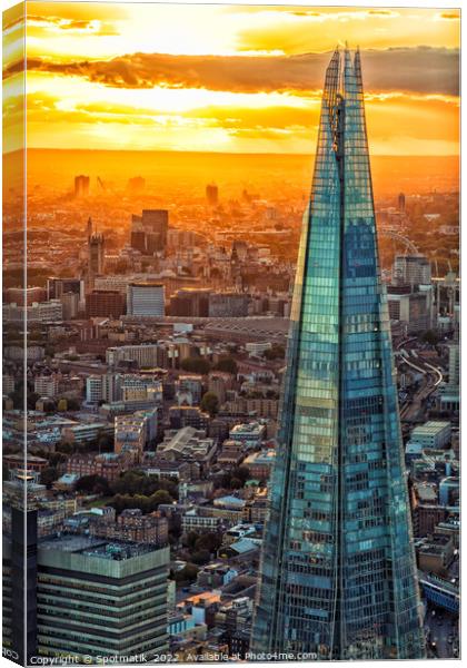 Aerial sunset The Shard London river Thames  UK Canvas Print by Spotmatik 