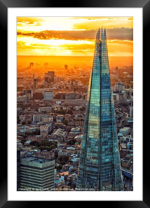 Aerial sunset The Shard London river Thames  UK Framed Mounted Print by Spotmatik 