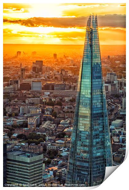Aerial sunset The Shard London river Thames  UK Print by Spotmatik 