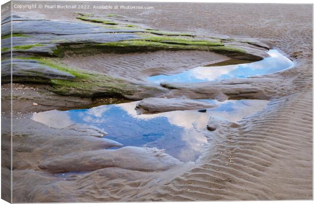 Sandy Low Tide Pools in Dee Estuary Wirral Peninsu Canvas Print by Pearl Bucknall