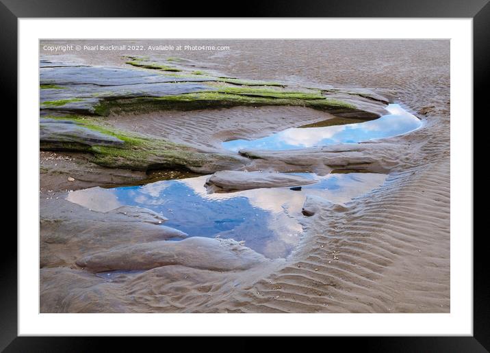 Sandy Low Tide Pools in Dee Estuary Wirral Peninsu Framed Mounted Print by Pearl Bucknall
