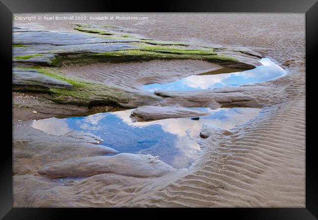 Sandy Low Tide Pools in Dee Estuary Wirral Peninsu Framed Print by Pearl Bucknall