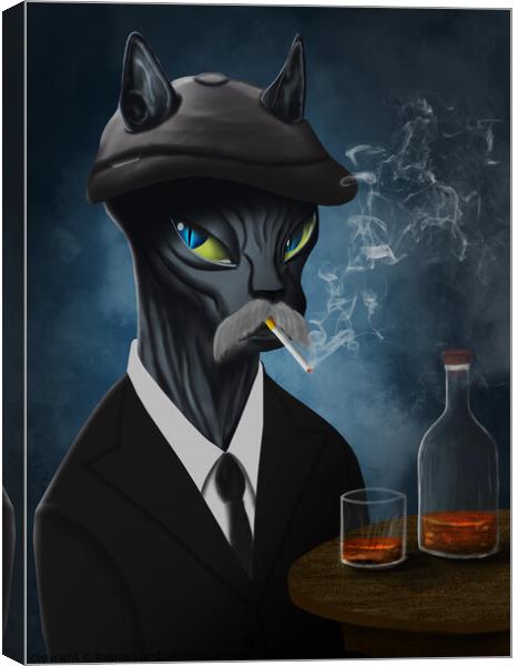 Gangster cat in black suit smoking and drinking whisky Canvas Print by Ragnar Lothbrok