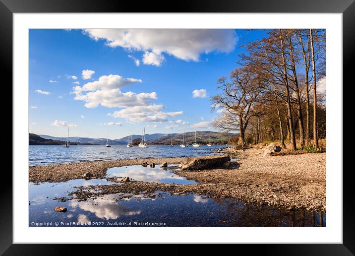 Lake Windermere Shore in Lake District  Framed Mounted Print by Pearl Bucknall