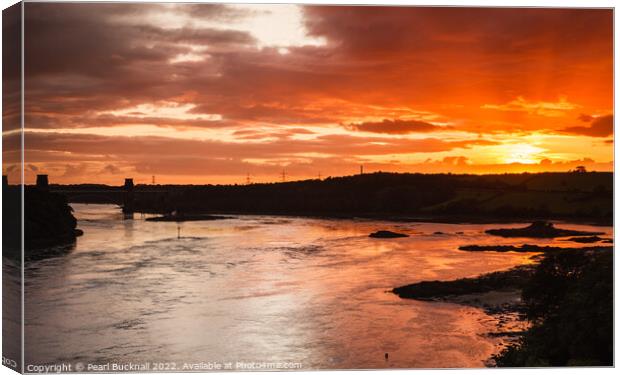 Menai Strait Sunset on Anglesey Coast Canvas Print by Pearl Bucknall