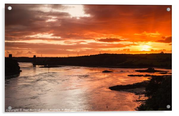 Menai Strait Sunset on Anglesey Coast Acrylic by Pearl Bucknall