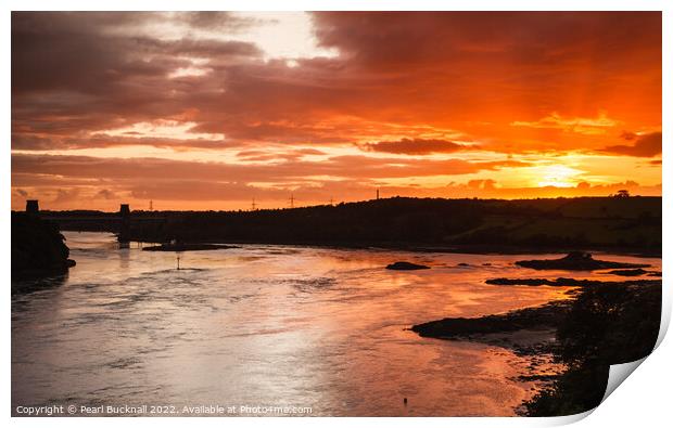 Menai Strait Sunset on Anglesey Coast Print by Pearl Bucknall