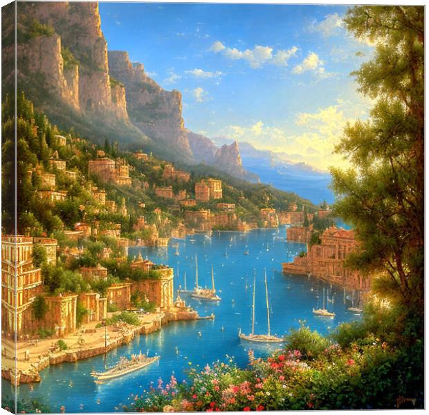 Tranquil French Riviera Harbour Canvas Print by Roger Mechan