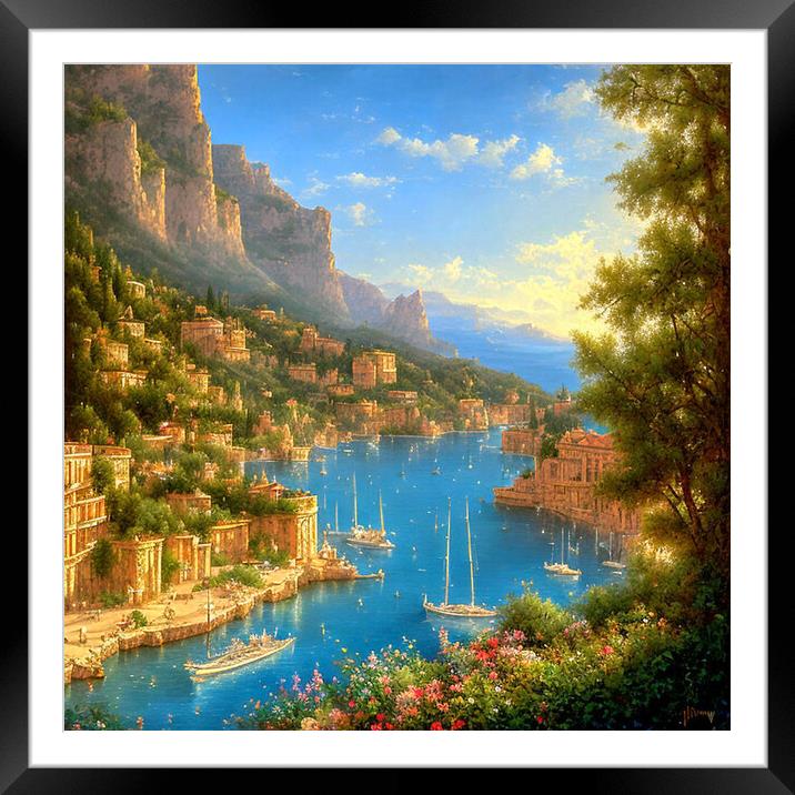 Tranquil French Riviera Harbour Framed Mounted Print by Roger Mechan