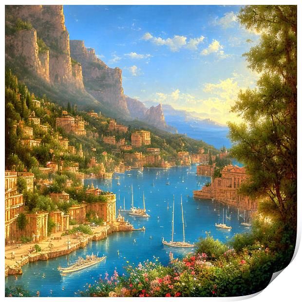 Tranquil French Riviera Harbour Print by Roger Mechan