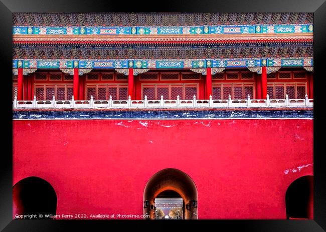 Middle Red Gate Forbidden City Palace Beijing China Framed Print by William Perry