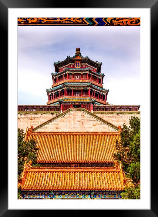 Longevity Hill Buddha Tower Summer Palace Beijing China Framed Mounted Print by William Perry