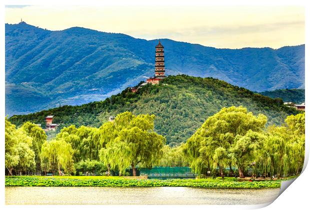 Yue Feng Pagoda Lake Willow Trees Summer Palace Beijing China Print by William Perry
