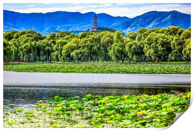 Yue Feng Pagoda Lotus Garden Summer Palace Beijing China Print by William Perry