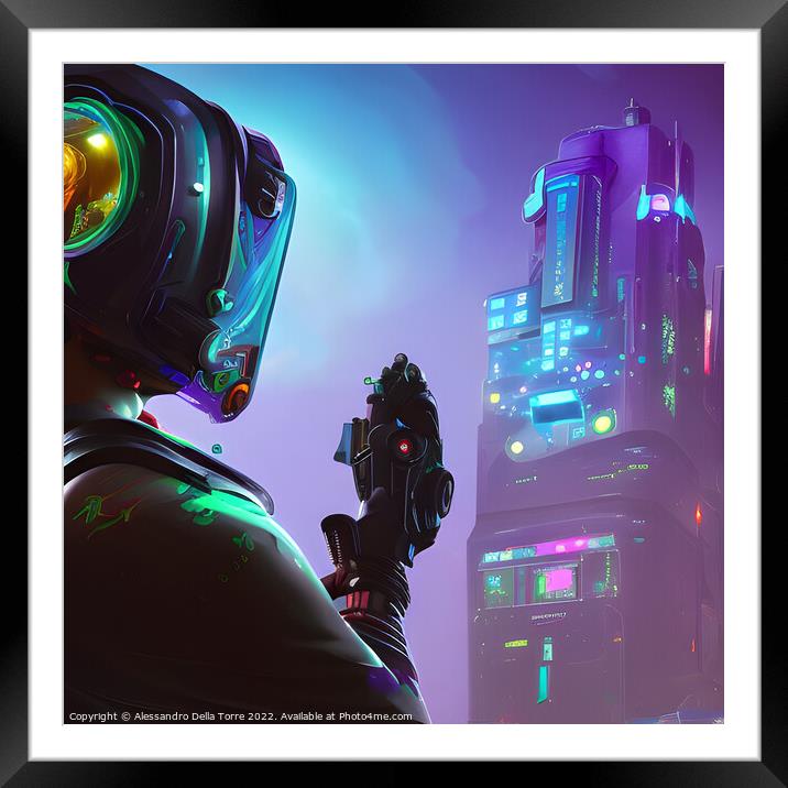 cyberpunk astronaut Framed Mounted Print by Alessandro Della Torre