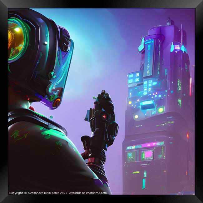 cyberpunk astronaut Framed Print by Alessandro Della Torre