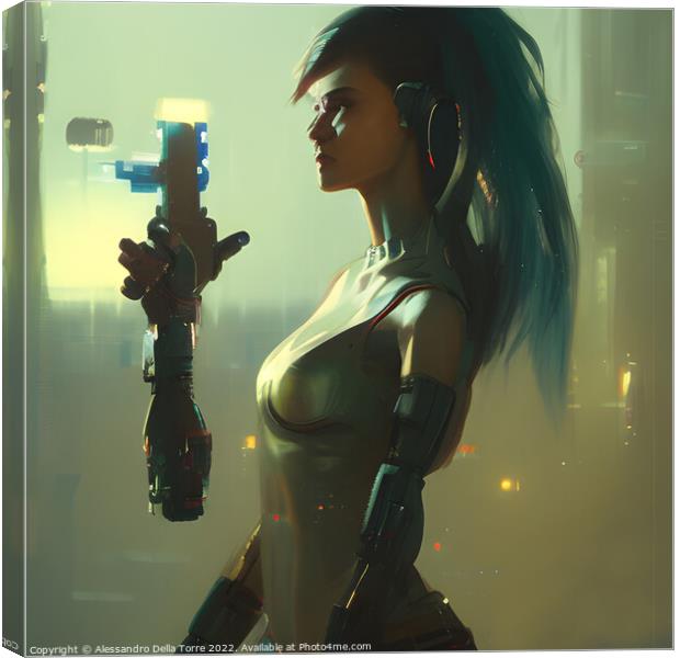 cyberpunk woman android Canvas Print by Alessandro Della Torre