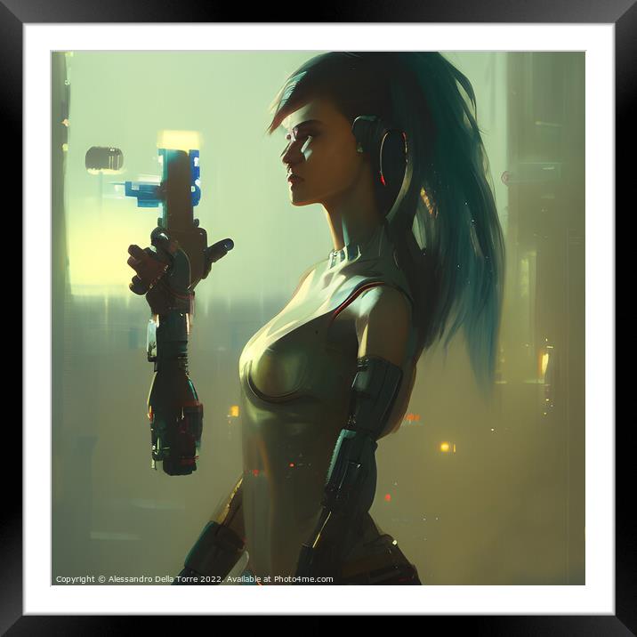 cyberpunk woman android Framed Mounted Print by Alessandro Della Torre