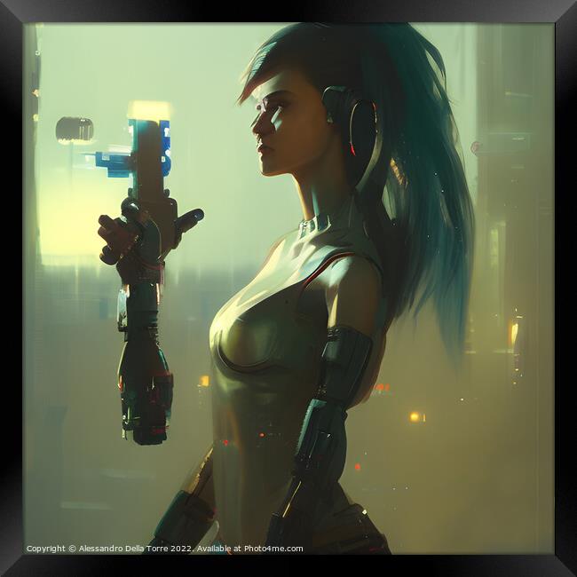 cyberpunk woman android Framed Print by Alessandro Della Torre