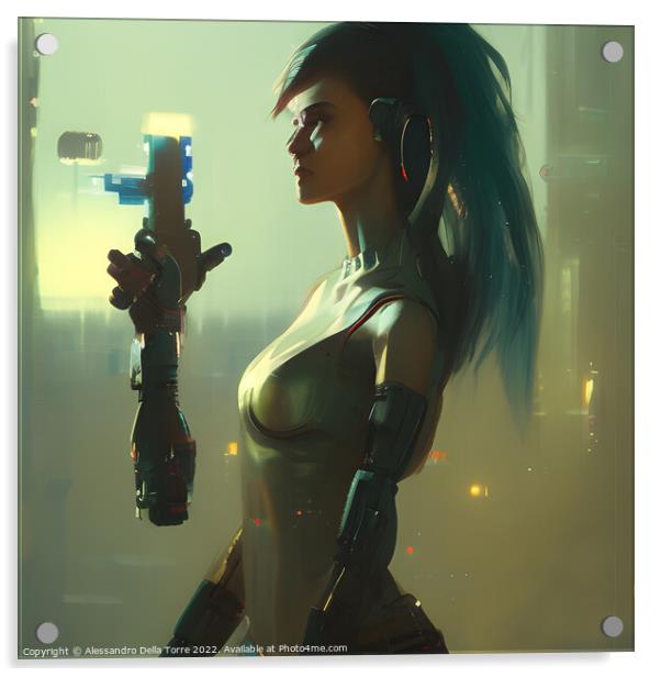 cyberpunk woman android Acrylic by Alessandro Della Torre