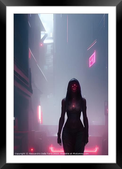 cyberpunk woman Framed Mounted Print by Alessandro Della Torre